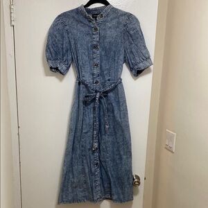 Acid wash denim button down dress
